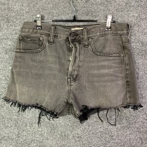Madewell Relaxed Denim Shorts Black Frayed Button Fly Jean Shorts Sz 27‎